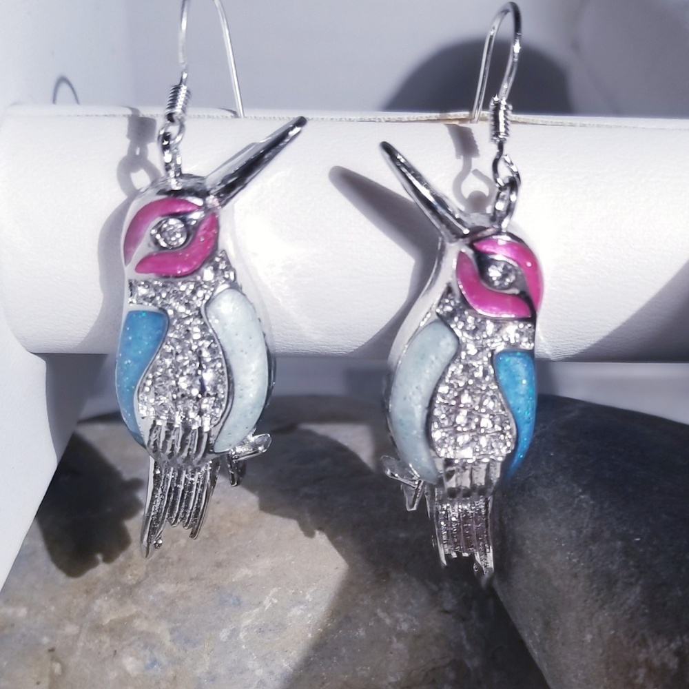Bird Parrot enamel CZ  earrings